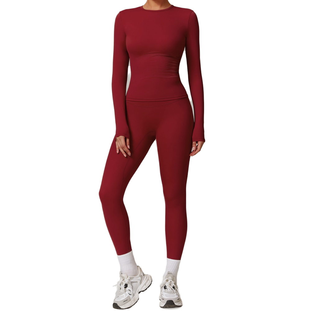 8519 Activewear Gym Fitness Set Quick Dry Long Sleeve Top Leggings XS Size Soft Solid for Yoga Athletics 2 Piece Yoga SET