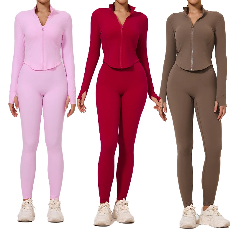 High Quality 2-Piece Yoga Set Lightweight Breathable Quick Dry Windproof Fitness Jacket High Waist Butt Lift Pants Leggings