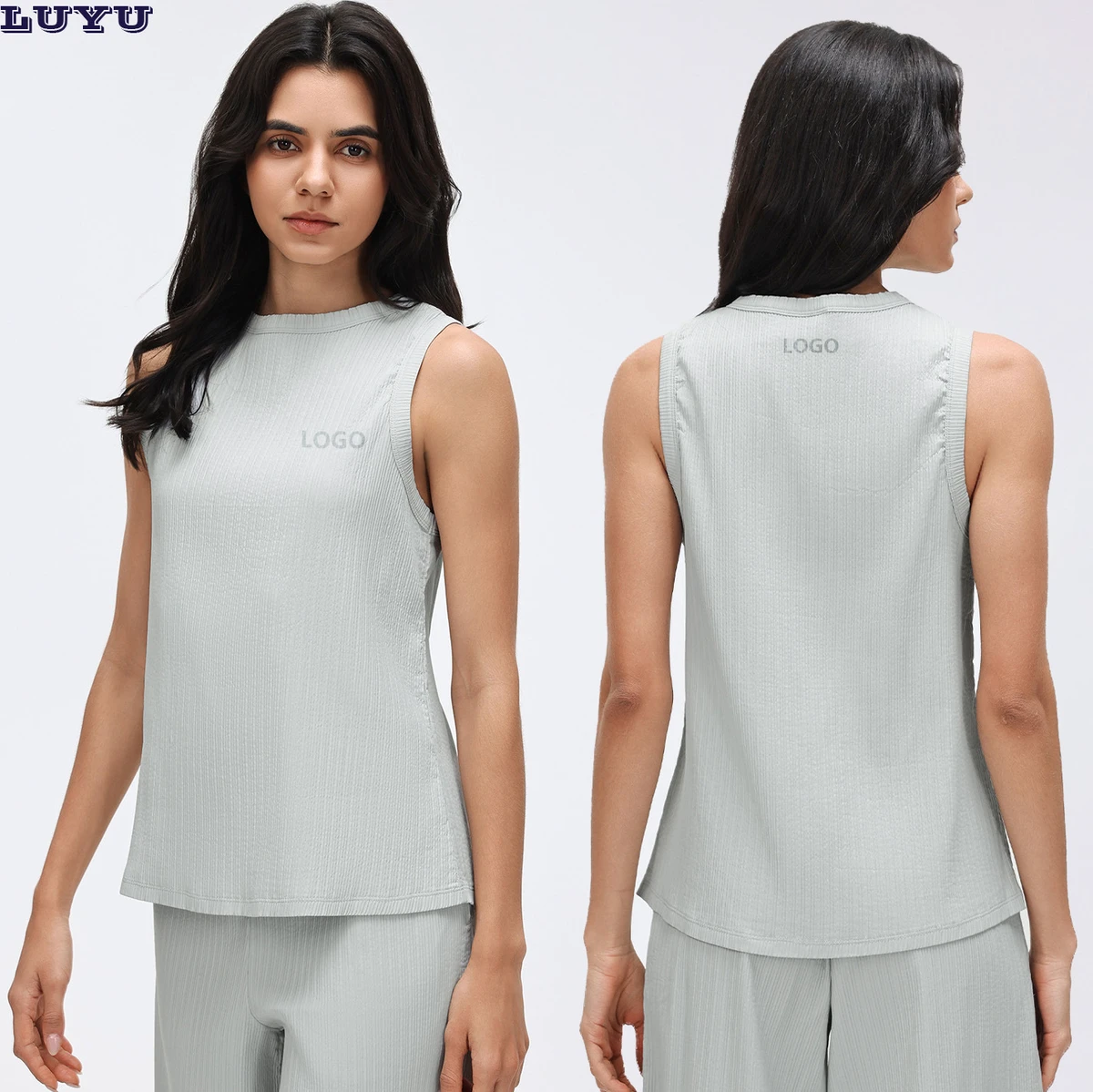 Custom Breathable Lightweight Women's Loose Fit Sleeveless Tank Top Crew Neck Yoga Sports Vest for Workout Gym