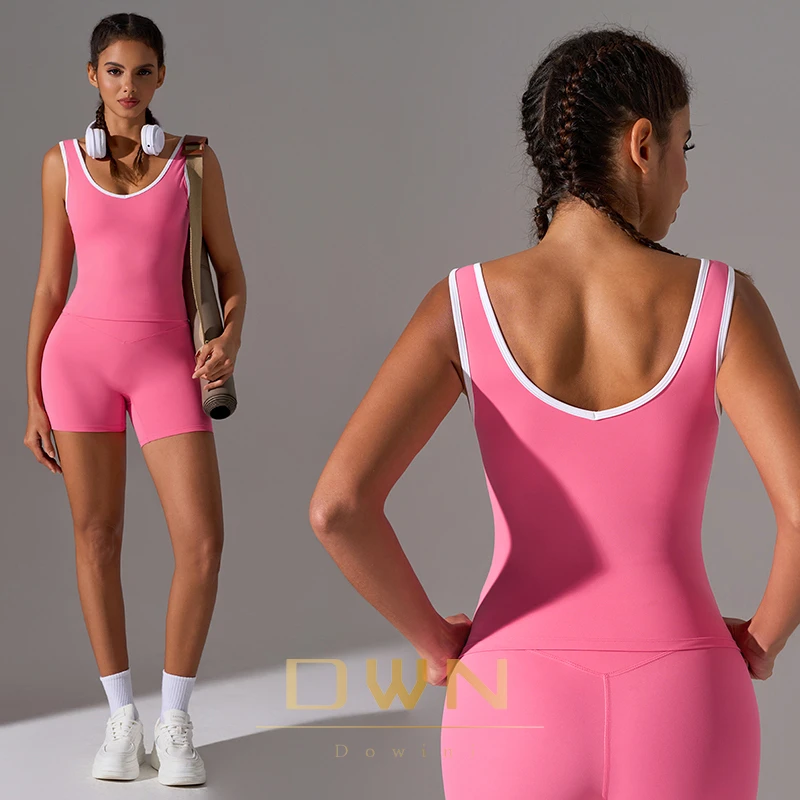 Women's Breathable Sleeveless V-Neck Fitness Vest Contrast Color Yoga Top with Chest Pad for Sports High Quality Custom Logo