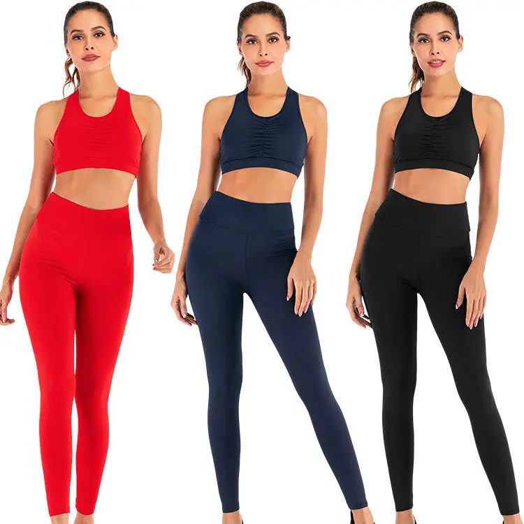 High Support Breathable Eco-Friendly Yoga Sports Bra with Pockets and Leggings Top Set