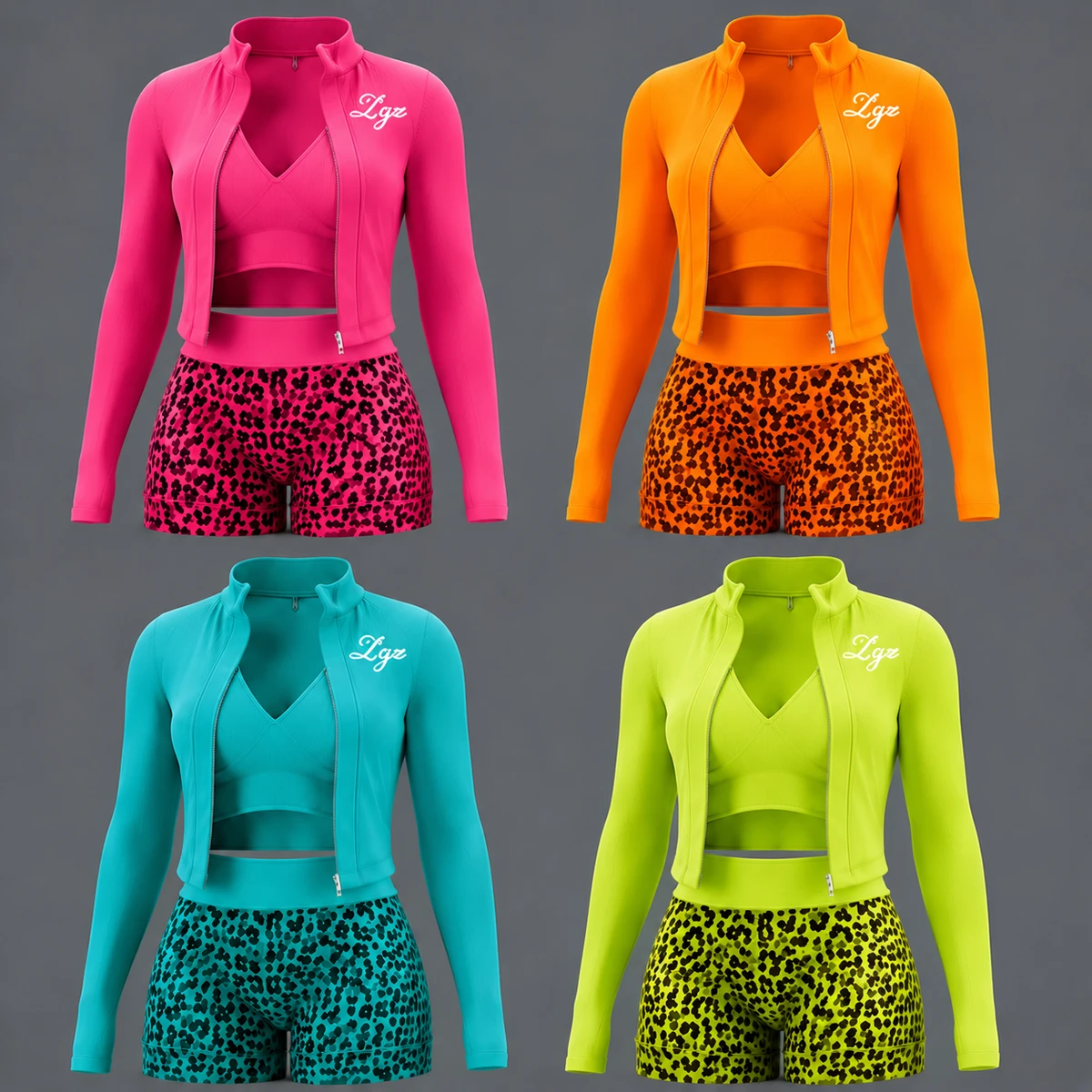 2026 Style Women's 3 Piece Set Custom Logo Yoga Zipper Jacket Sports Bra Tracksuit Shorts Gym Fitness Wear Pants Sets Fo Women