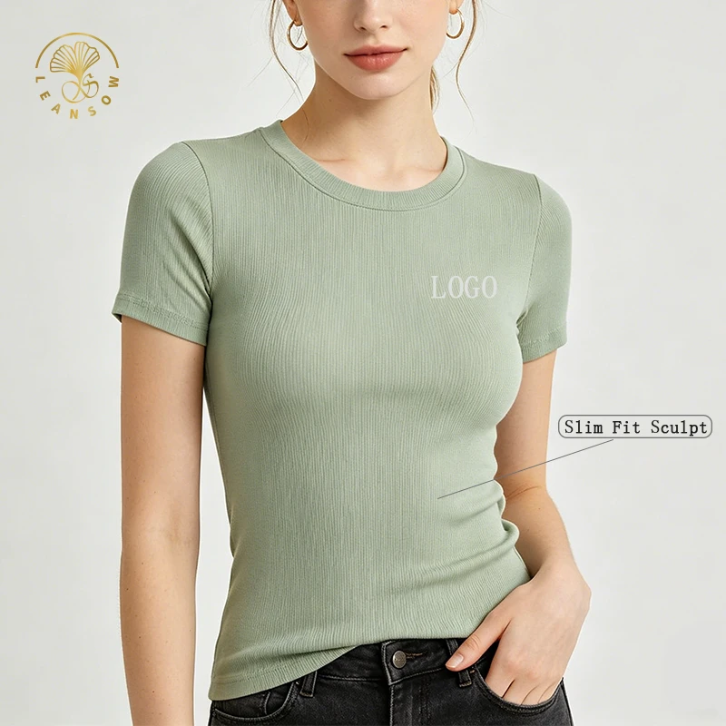 Factory Direct Custom Logo Casual Cotton White Cute Basic Jersey Tshirt Aesthetic Blank Slim Y2K Women Rib Neck Baby Tee Tshirt