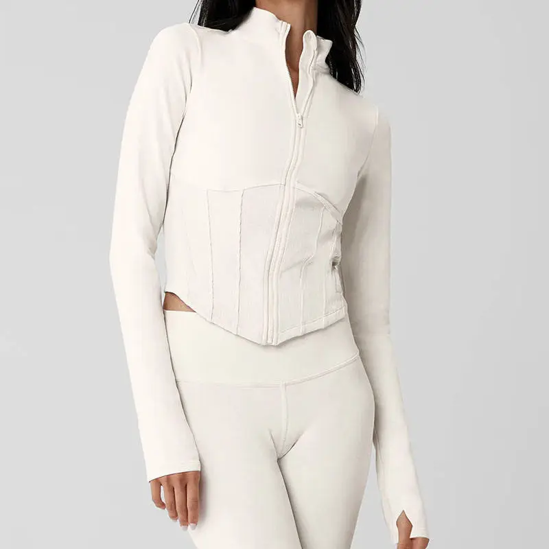 Custom Logo Front Skinny Fit Stand Collar Long Sleeve Yoga Jacket for Women Breathable Zip-Up Workout Top for Running & Pilates