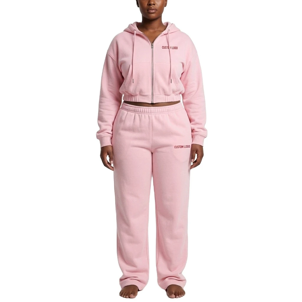 Women's Crop Hoodie Yoga Set Elastic Waistband Casual Hoodie Two-Piece Set High Waist Wide Leg Pants Jogging Set women
