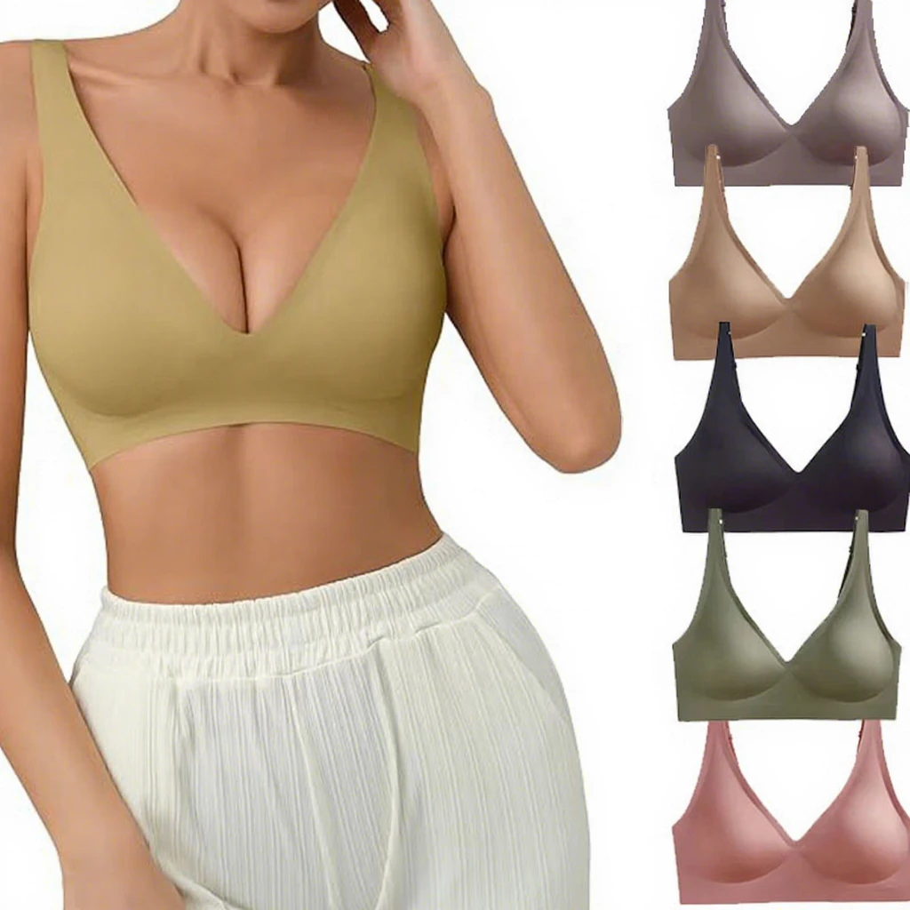 New Solid Color Removable Padded Sujetadores V-neck Wireless Sleep Bra Brassiere Jelly Bra Laser Cut Seamless Bra For Woman