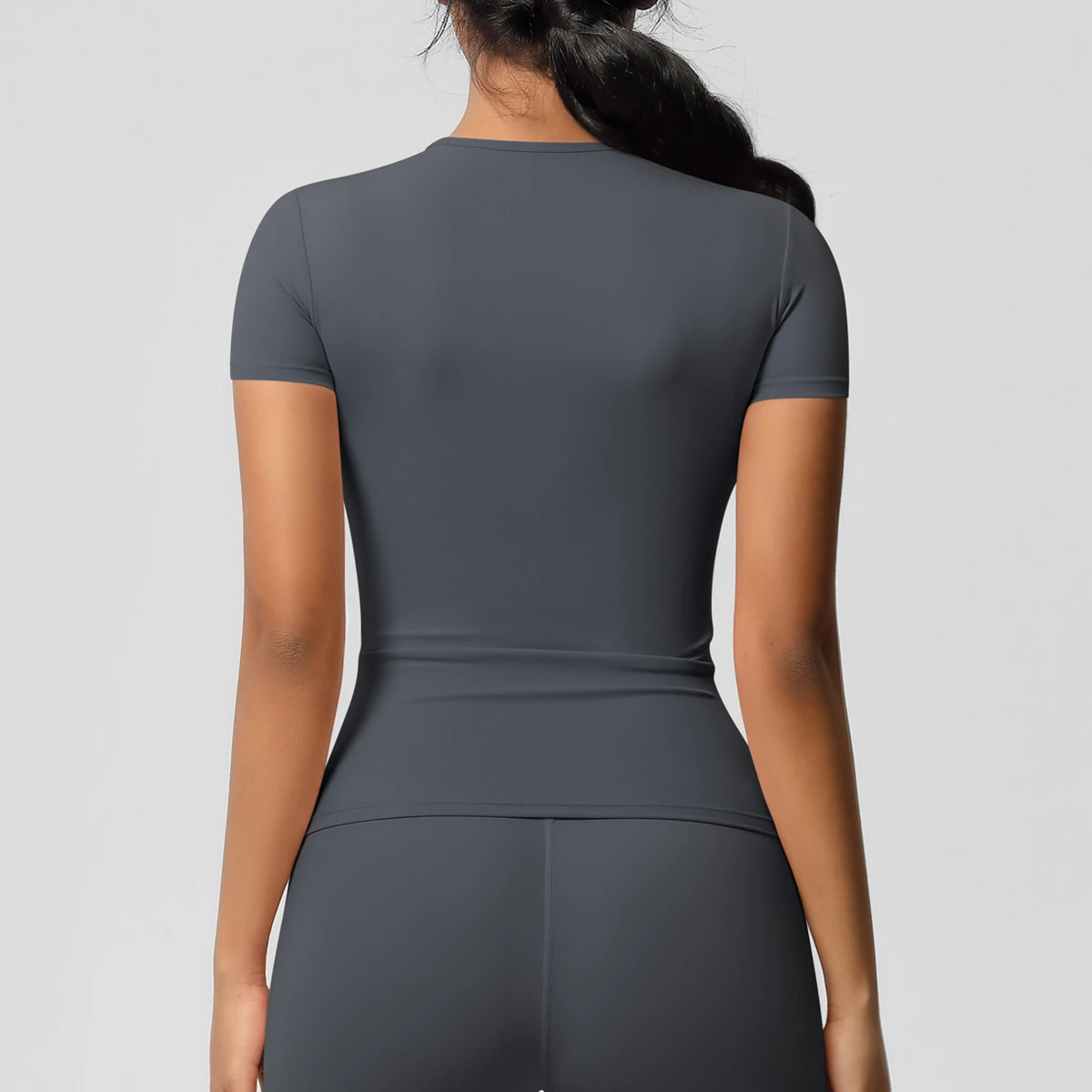 Custom Breathable Spandex/Nylon Crew Neck Front Logo Short Sleeve Top for Women's Fitness Yoga Gym Workout