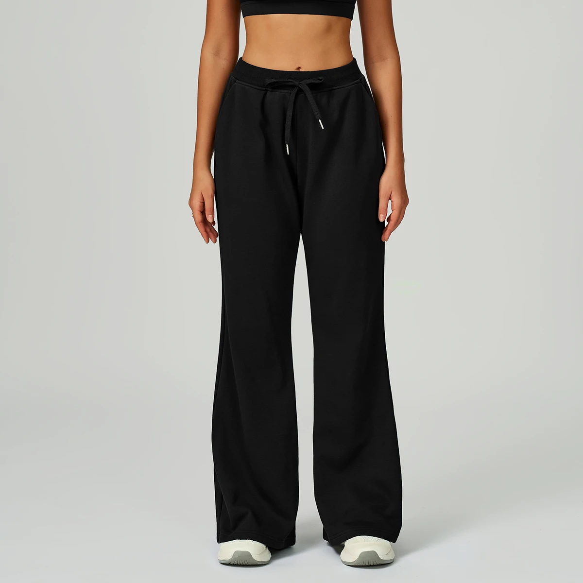 Women's Casual Solid High Waisted Drawstring Sweatpants with Pockets Casual Breathable Loose Fit Workout Wide Leg Yoga Pants