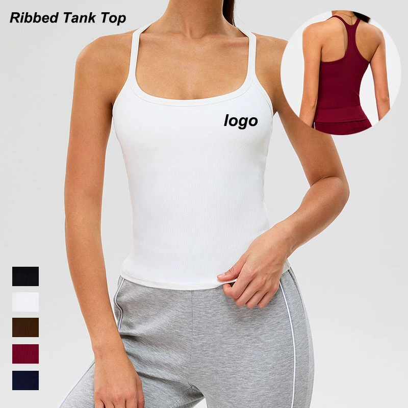 Custom Logo Womens Tank Tops Yoga Seamless Ribbed Racerback Vest Breathable Sleeveless Knitted Top Gym Clothes Casual Sweatshirt