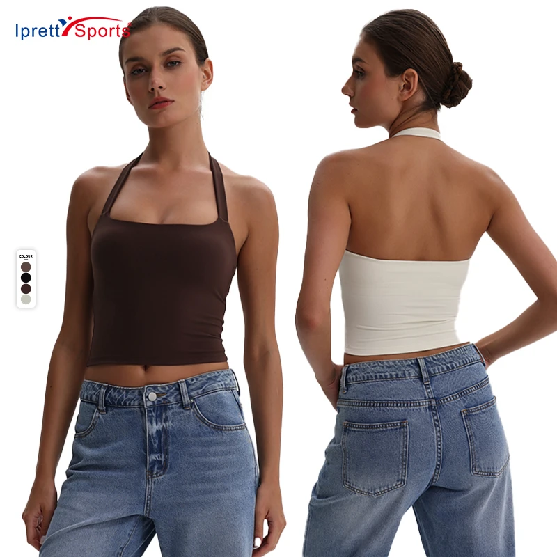 4.0 Nylon Unique Design Square Halter Neck Women Workout Padded Vest Tank Backless Super Soft Sexy Sports Bra Yoga Cropped Tops