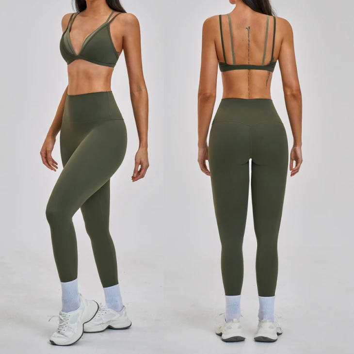 Women's 2-Piece Workout Set | Color Block Cross Strap Sports Bra High Waist Butt Lifting Leggings Four-Way Stretch Eco-Friendly