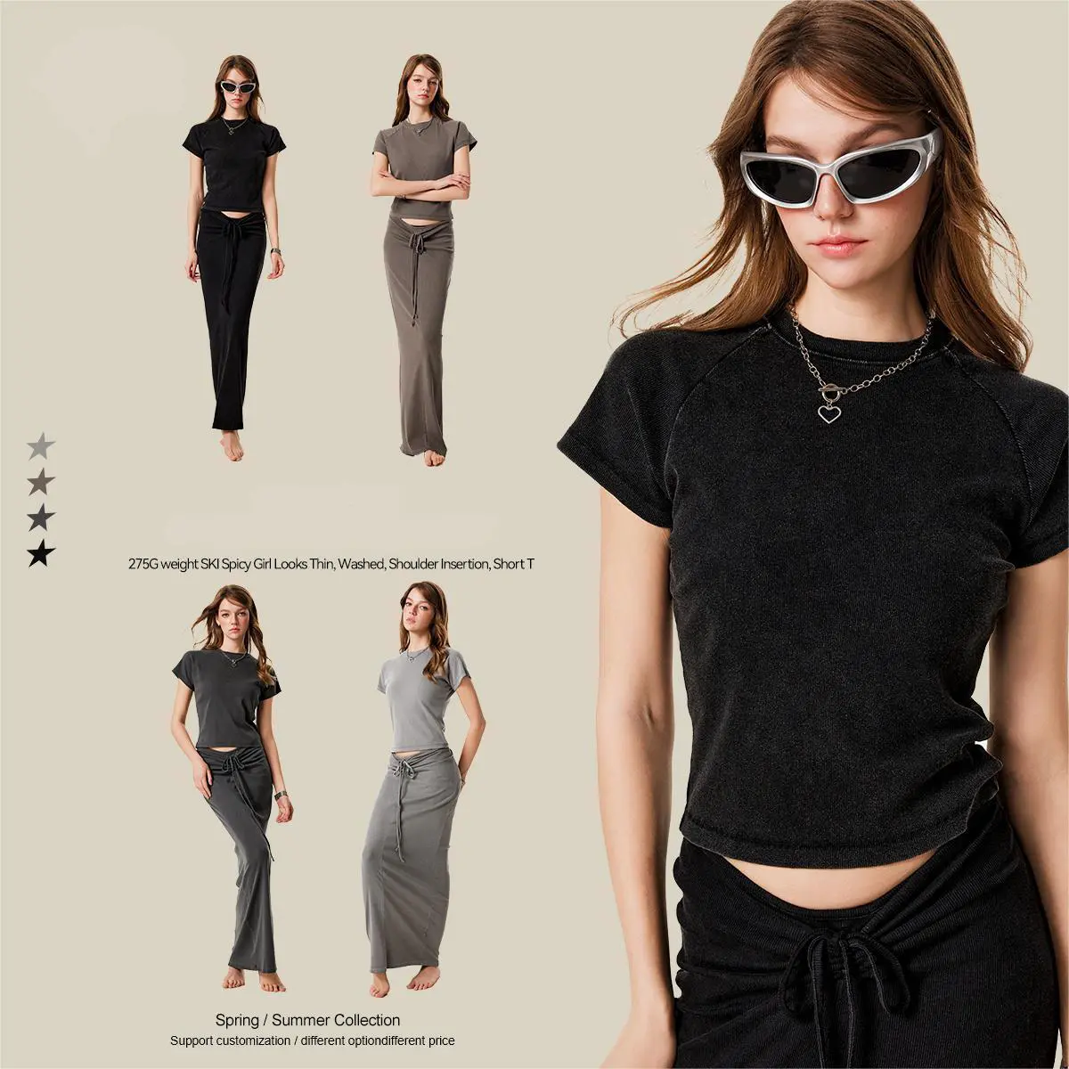 Women's T-Shirt Washed Tri-blend Slim Short Raglan Sleeve Round Neck Durable Comfortable Pre-shrunk New Arrival Crop