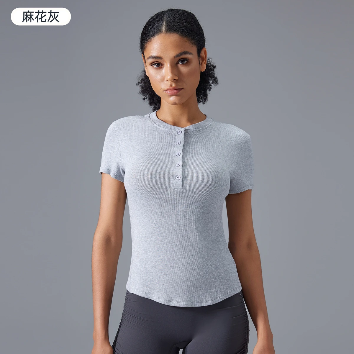 Summer Half Button Sports T Shirt Sexy Quick Dry High Elastic Ribbed Tank Top Breathable Fitness Yoga Top