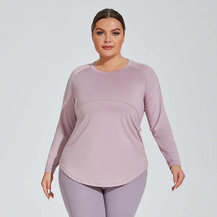 New Trend Women's Long Sleeve Sports Fitness Top Mesh Plus Size Moisture Absorption Yoga Clothes Curved Bottom T-Shirt