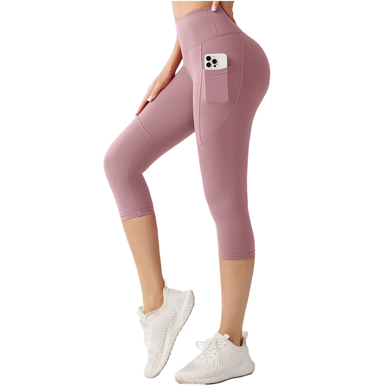 Women's High Waisted Yoga Sports Workout Nude Leggings With Pockets Quick Dry Fitness Leggings Customizable Logo