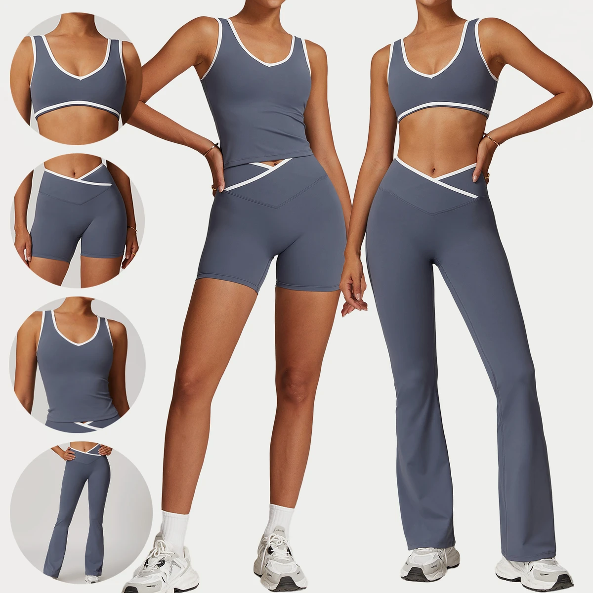Women's 4 piece set Yoga Wear Cotton Women's Sets From Pakistan Yoga Set with Highest Quality Bra Top and Fleece Legging