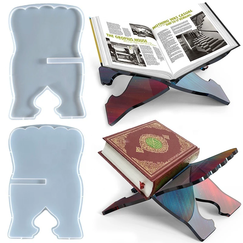 Piano Music Holy Prayer Book Holder Stand Mold Silicone Carved Eid Quran Fold Reading Rack Silicon Mold for Resin Opp Bag Moulds