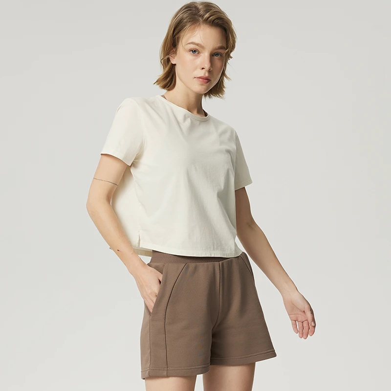 PIMA Cotton Waist-Length Short Sleeve Shirt Crewneck Tee Casual Active Workout Yoga Running Cropped Tee T Shirts