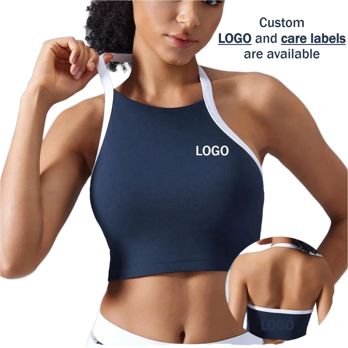 Custom LOGO High Impact Sports Bra Halter Neck Backless High Support Removable Padded Breathable Yoga Workout Fitness Top