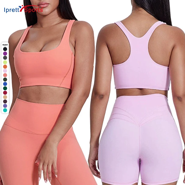 High Impact Square Neck Sport Active Bra Women Skin-friendly Soft Yoga Athletic Crop Tops Gym Girls Exercise Crop Tank Tops