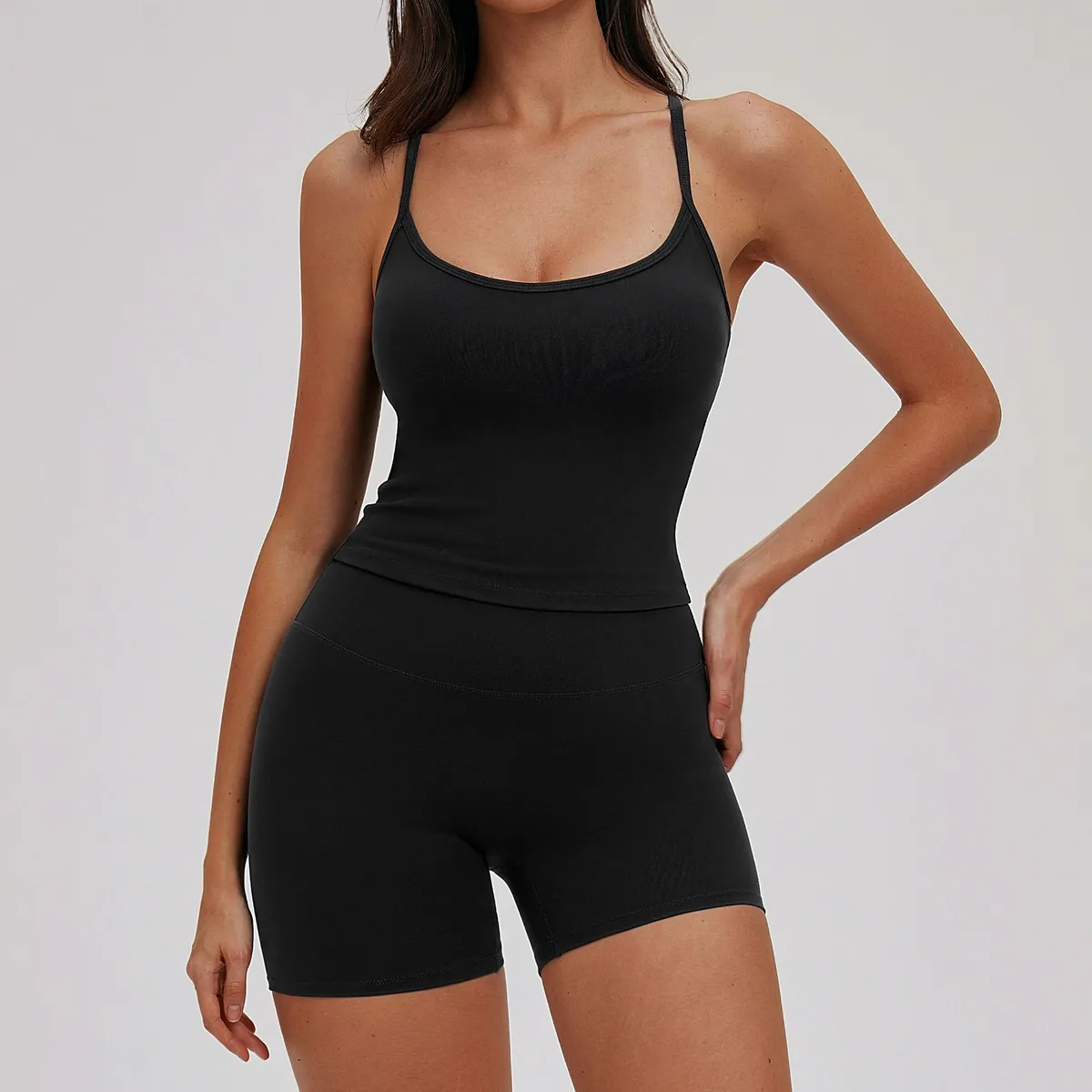 JC Breathable Lightweight Cross Back Compression Supportive Seamless Yoga Tops Quick Dry Fitness Top for Running Gym Front