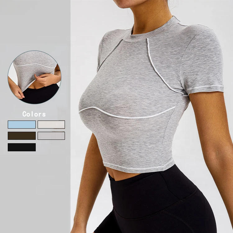 High Elastic Women Exercise Tops Cool Feeling Yoga Sports Tops for Women Short Sleeves O-Neck Gym Fitness Tops for Women