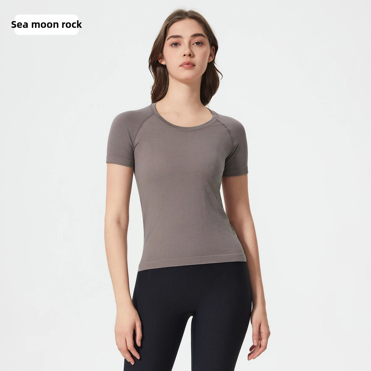 Women's Summer Skinny Fit Four-Way Stretch Quick-Dry Sweat-Wicking Breathable Lightweight One-Piece Knitted Neck Yoga Top Short