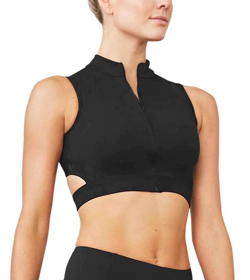 Hot Selling Fashion Front Zip Up Gym Bra Mesh Back Padded Yoga Crop Top Bra