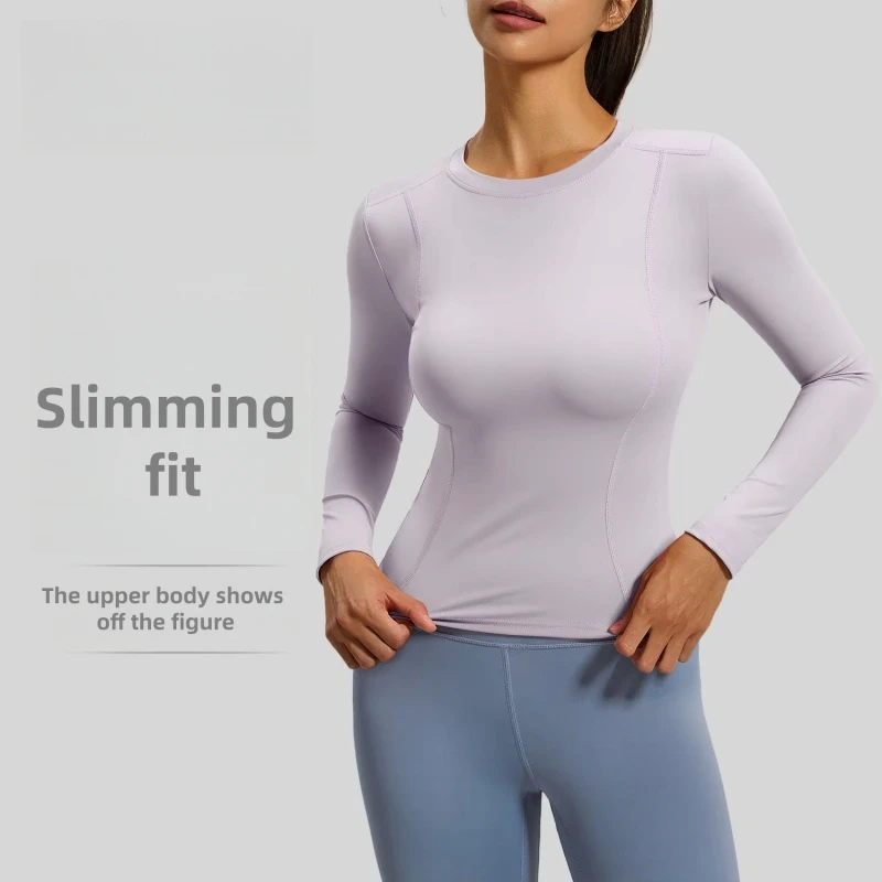 Women's Crewneck Slim-fit Tight Long-sleeved Yoga Clothes Top Running Fitness Sports T-shirt