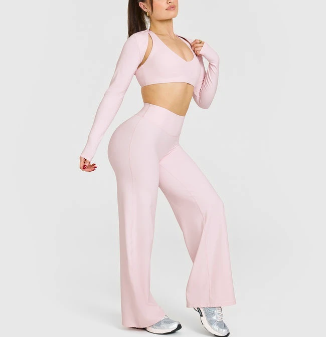 Women's Sports Wear Quick-Drying Bra Long-Sleeved Pants Soft Breathable Suit Slim Yoga Clothes Outdoor Solid Fitness 3 Pcs Sets
