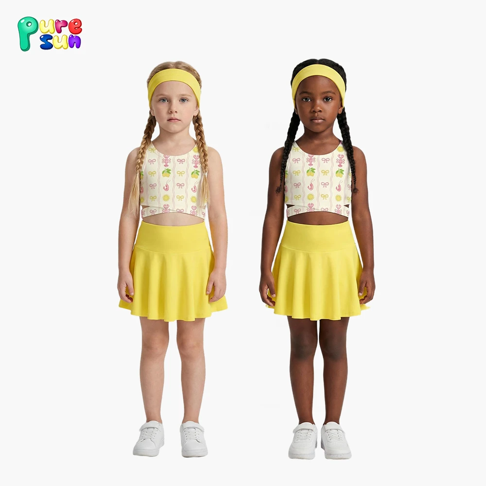 Puresun Trade Assurance Fruit Print Sports Kids Clothes Wholesale Custom Active Yoga Girls Clothing Sets