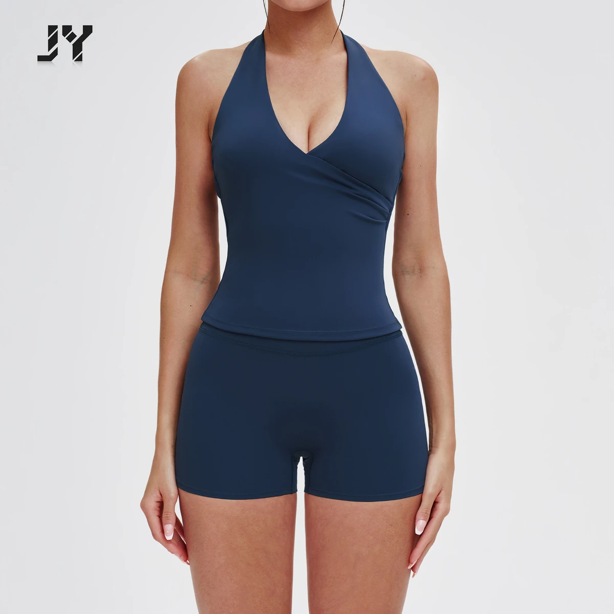 JY High Quality Yoga Fitness Clothes Comfortable Sleeveless Cross Front Sports Backless Gym Women Active Wear Halter Top