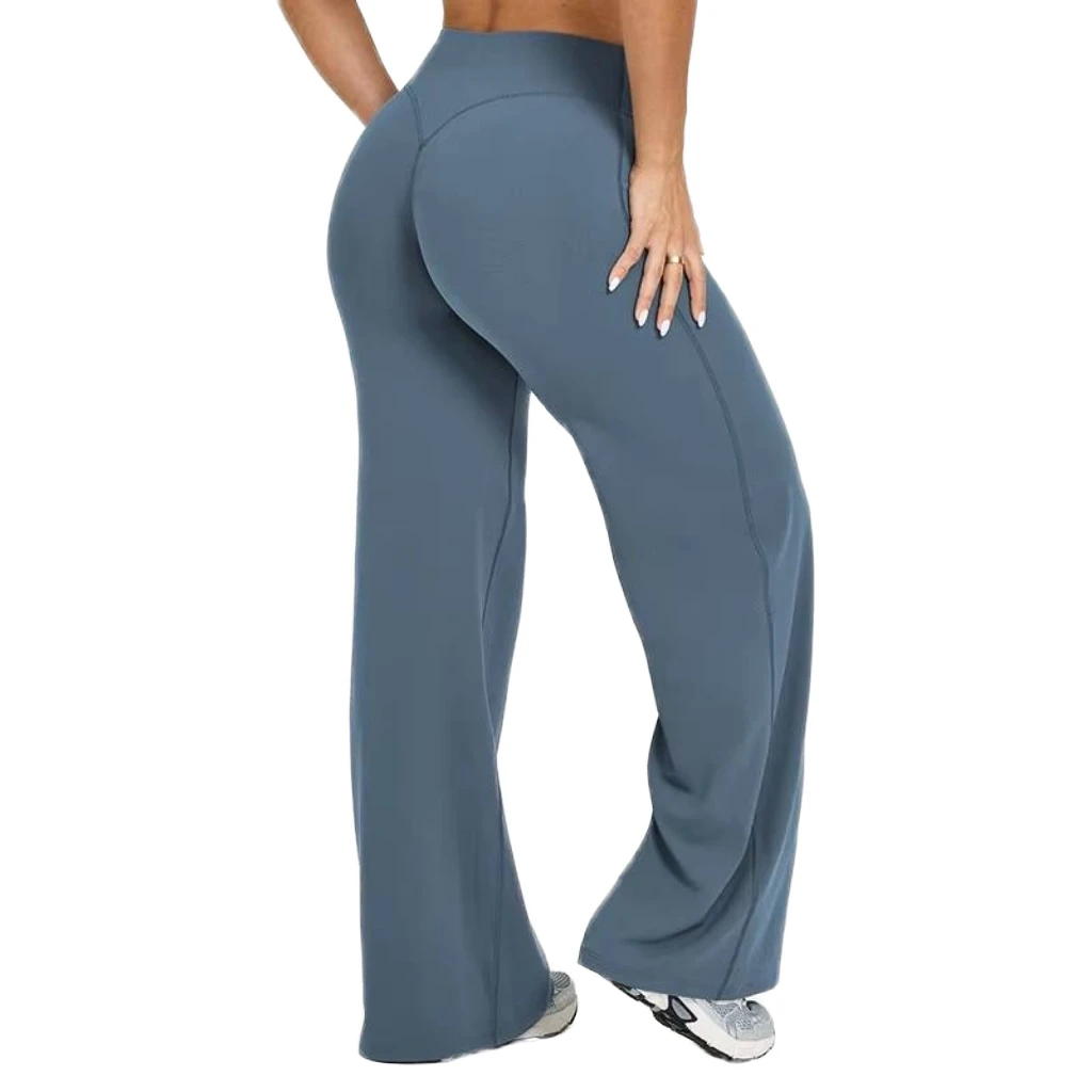 Custom Logo High Waist Workout Straight Wide Leg Yoga Pant Friendly Tall Girls Extra Full Length Flared Nylon Track Pants Women