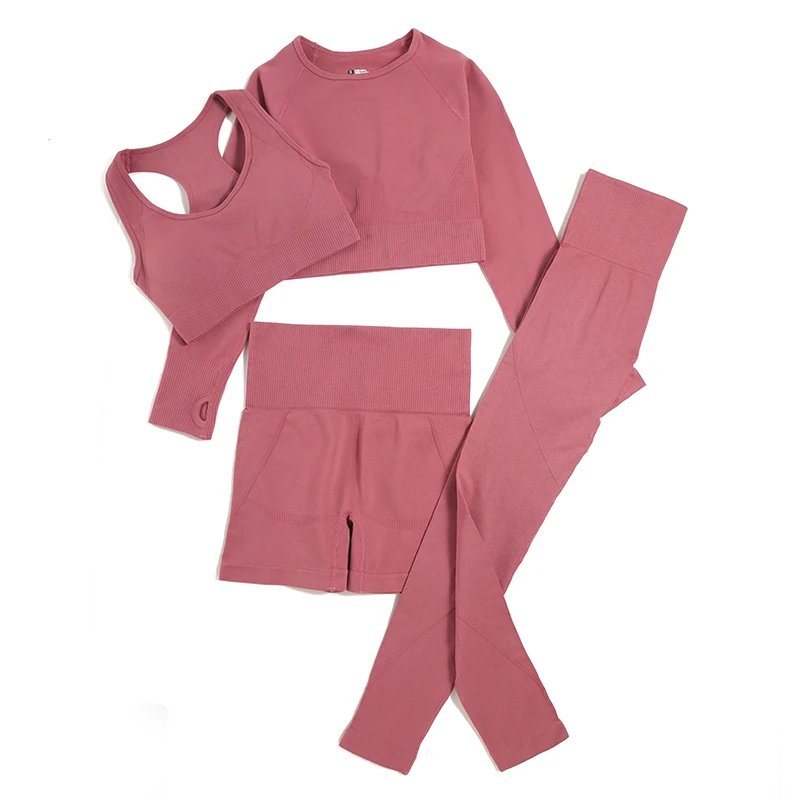 2023 Women Plus Size 6 Piece Ribbed Yoga Set Zipper Natural Color Activewear Seamless Sportswear Fitness Gym Clothing Moisture