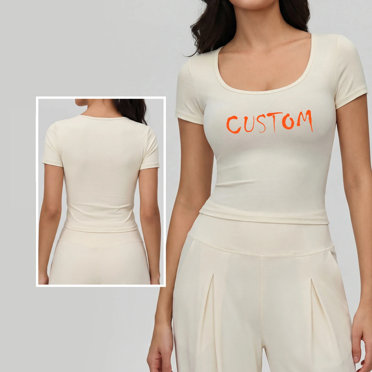 Yoga Sports T-shirt Women's High-grade Skin-friendly Comfortable Tight Waist Slimming Lightweight Spandex/Nylon Top