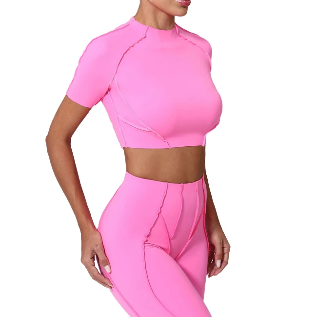 European American Women's New Style Yoga Top Slimming Short Sleeve High Elasticity Lightweight Sports Fitness Wear Breathable