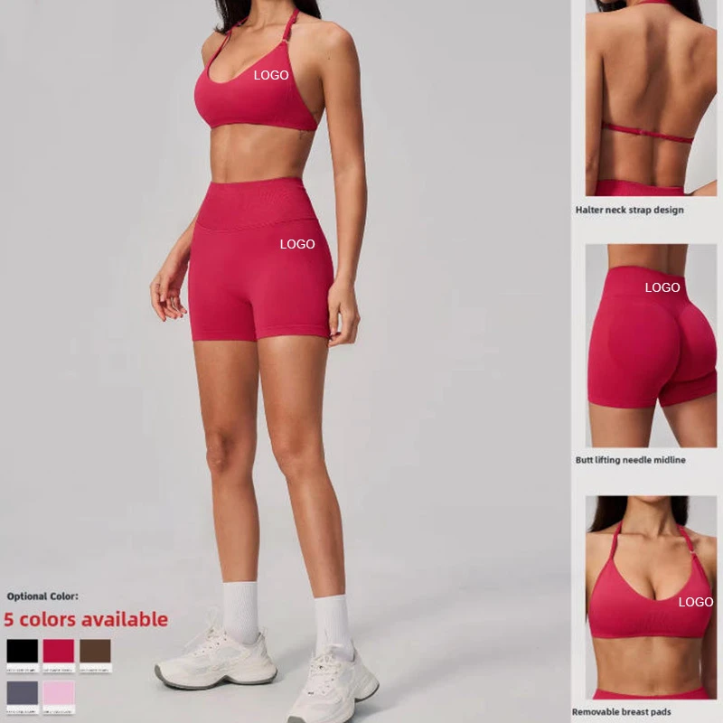 European American New Style Solid Yoga Suit Set Womens Cross-Border Belly-Tucking Tight Peach-Butt Fitness Quick-Drying Running