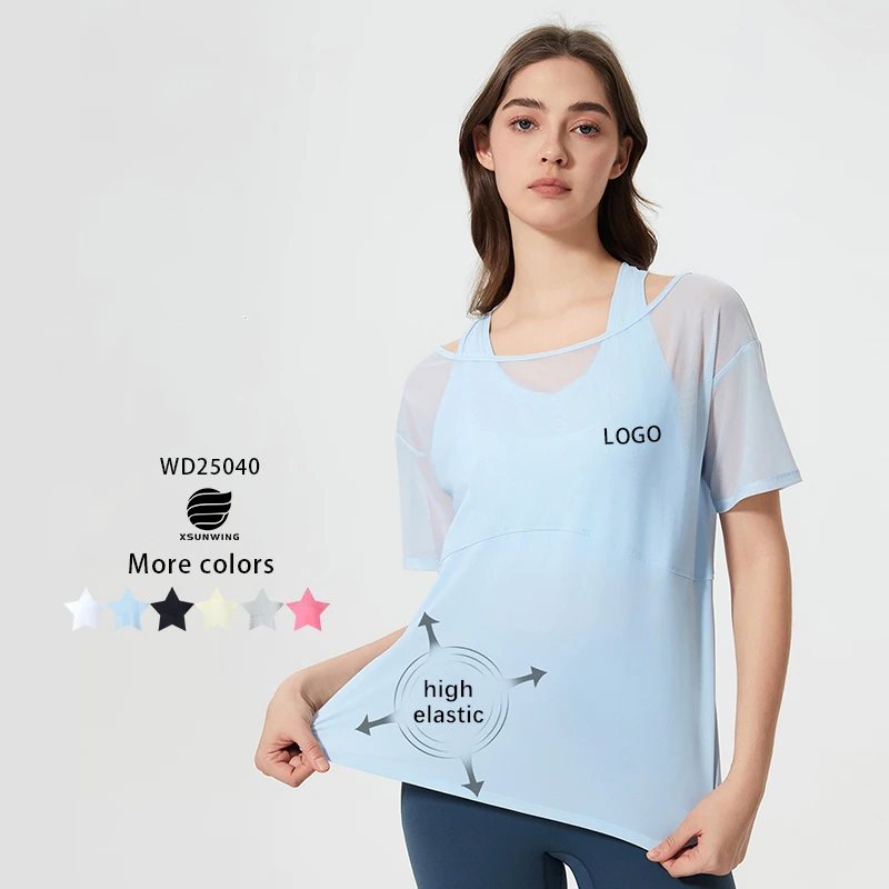 Xsunwing Women Lulu Naked Cool Feeling Yoga Wear Casual Breathable Quick Dry Lady T-shirts Loose Fit Running Sportswear WD25040