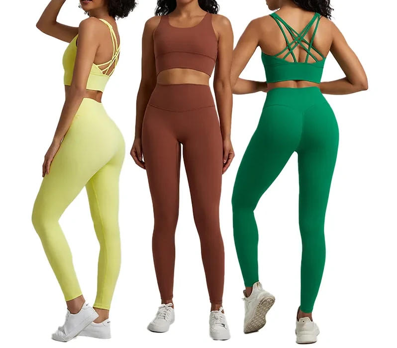 New Arrival Sexy Soft Thin Strap Cross Back Bra High Waist V Back Legging Pants Sports Yoga Gym Outfit Fitness Sets Women