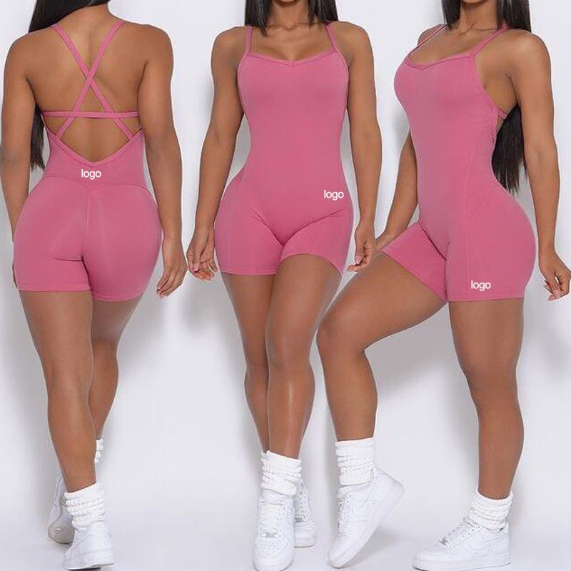 Buttocks Bodysuit Fiess Playsuit Sexy Back Cross Straps Sports Rompers One Piece Jumpsuit Shorts Yoga Pants Solid Sets High