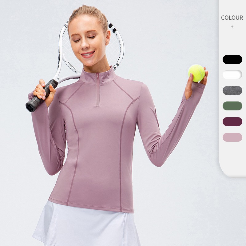 Wholesale Breathable Stand Collar Half Zip Gym Tight Fit for Sport Jacket Long Sleeve Running Yoga Top for Women Plus Size