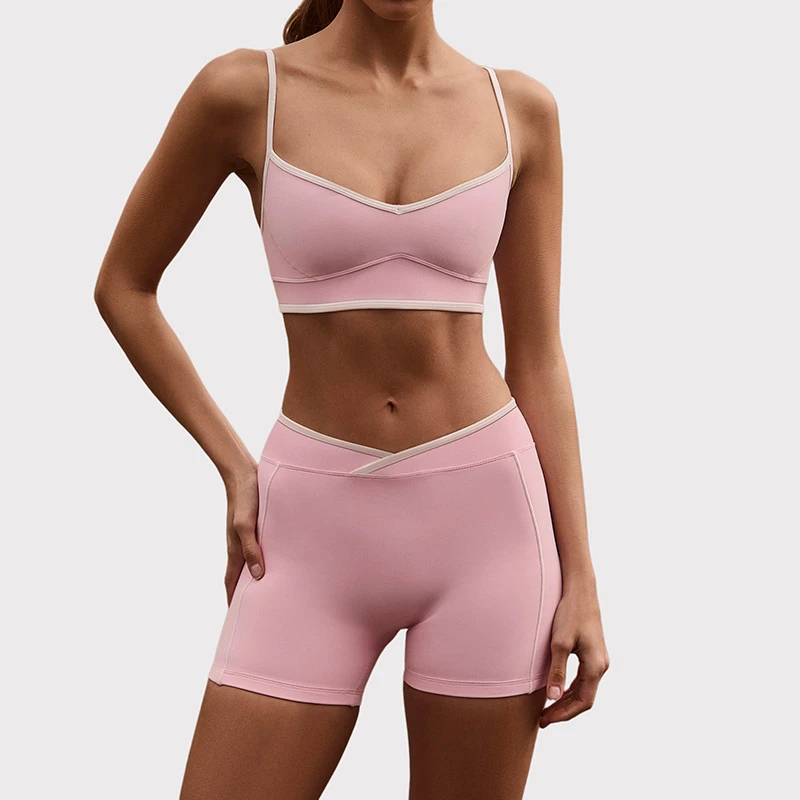2pcs Women Backless Sports Bra Gym Clothes Fitness Sportswear Workout Yoga Sets Shorts