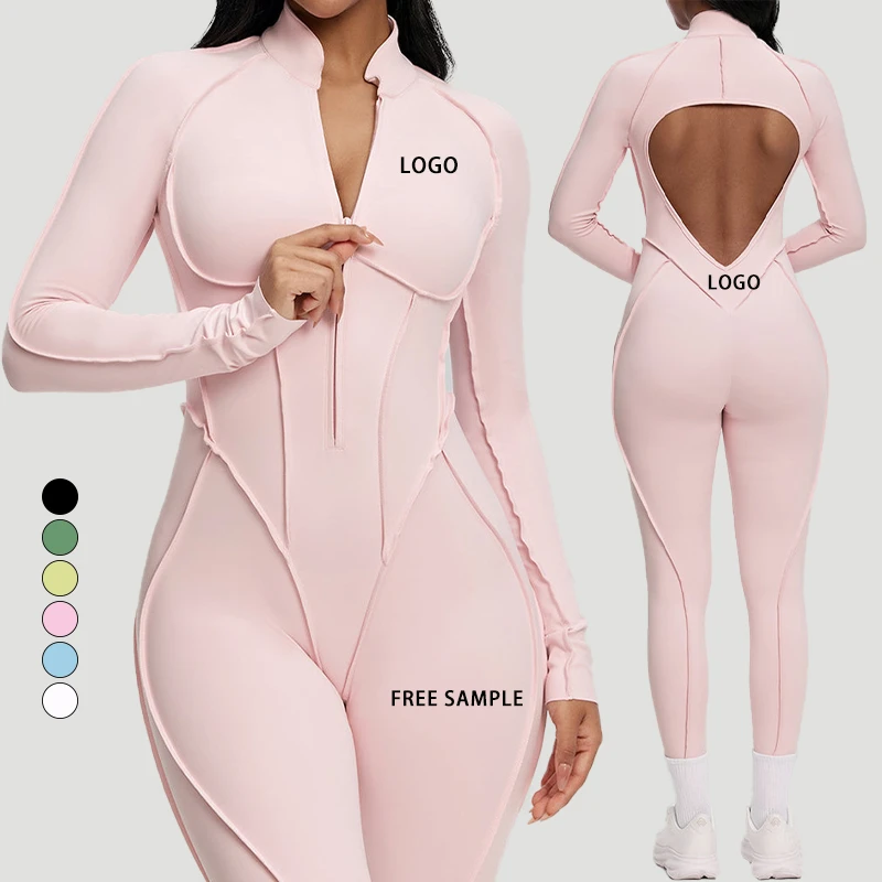 Custom Nylon Gym Fitness Set One Piece Yoga Wear Sportswear One Piece Bodysuits Women Backless Rompers Jumpsuits