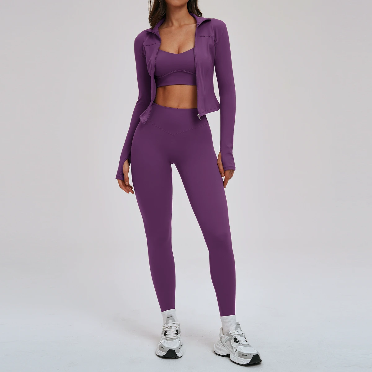 Sports Custom Women's Yoga Wear Three-piece Solid Front Logo Plus Size Tight Sports Fitness Quick-drying Clothes