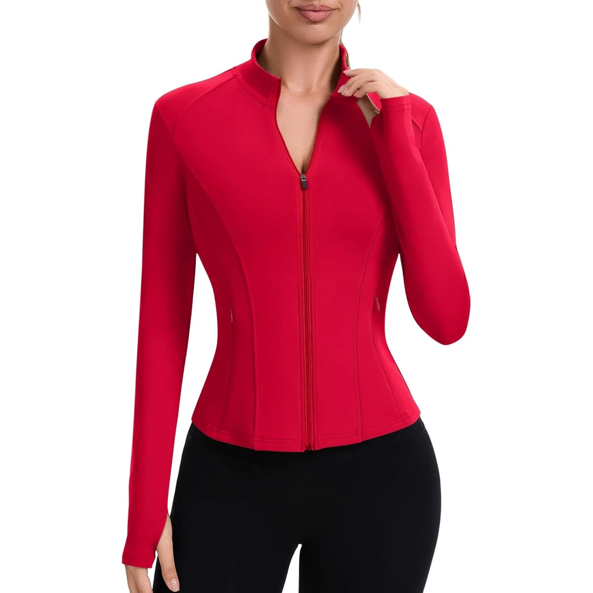 Wholesale Plus Size Long Sleeve Workout Sport Wear Solid Color Yoga Top Zip-up Jacket Quick Dry 100% Nylon Women