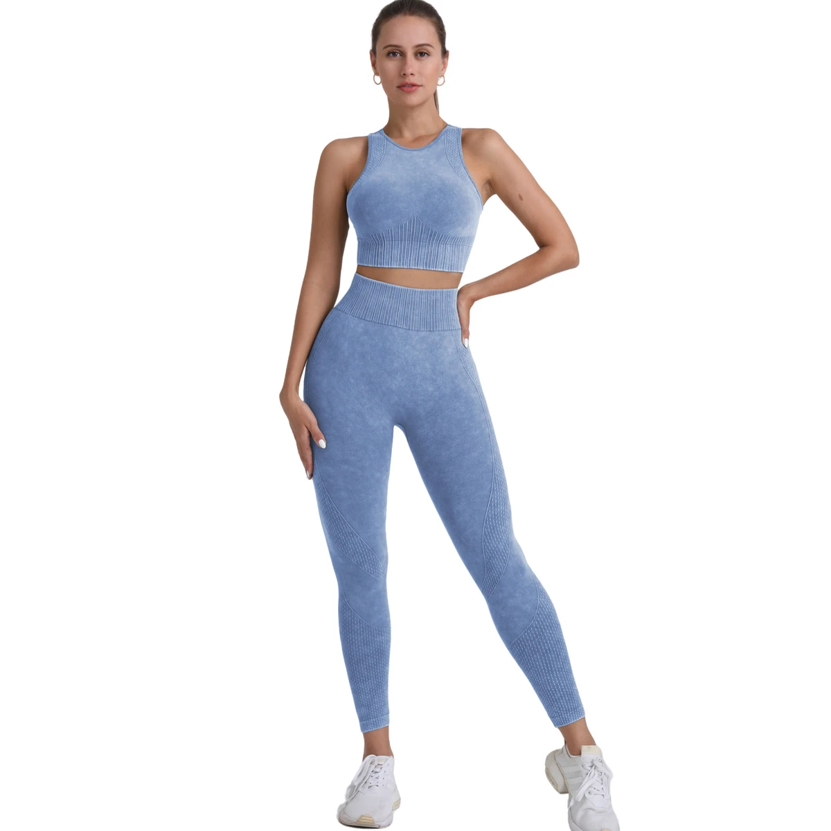 Supportive Sports Bra Seamless Scrunch Back Tummy Control Leggings Shorts Breathable Lightweight Running Yoga Outfit-XL Solid