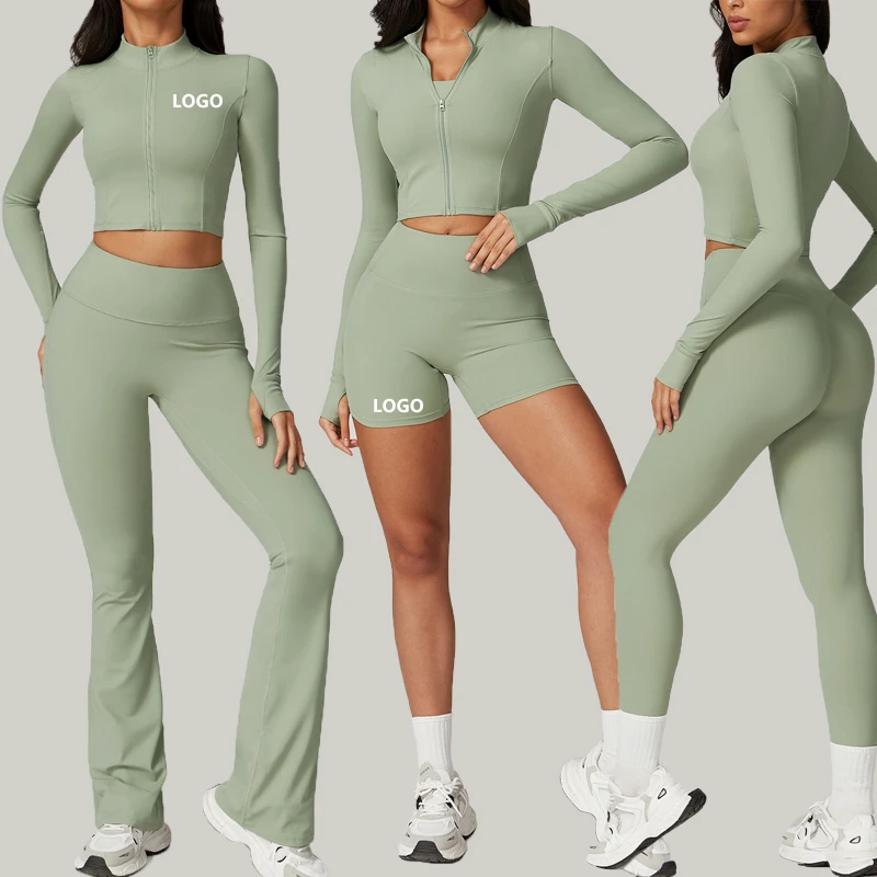 Women's Slim Fit Eco-Friendly Yoga Set Quick Dry Fitness Gym Bra Flared Pants Breathable Sustainable Seamless Yoga Suit Custom