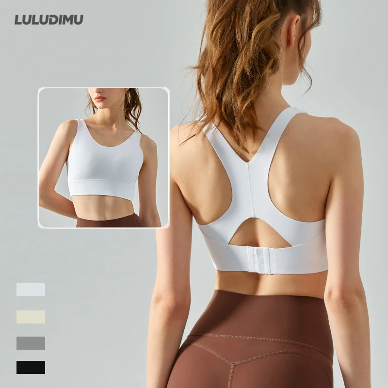 Women's High for Sports Bra Shockproof Seamless One-Piece Back Closure Racerback Four-Way Stretch Breathable Yoga Front Logo
