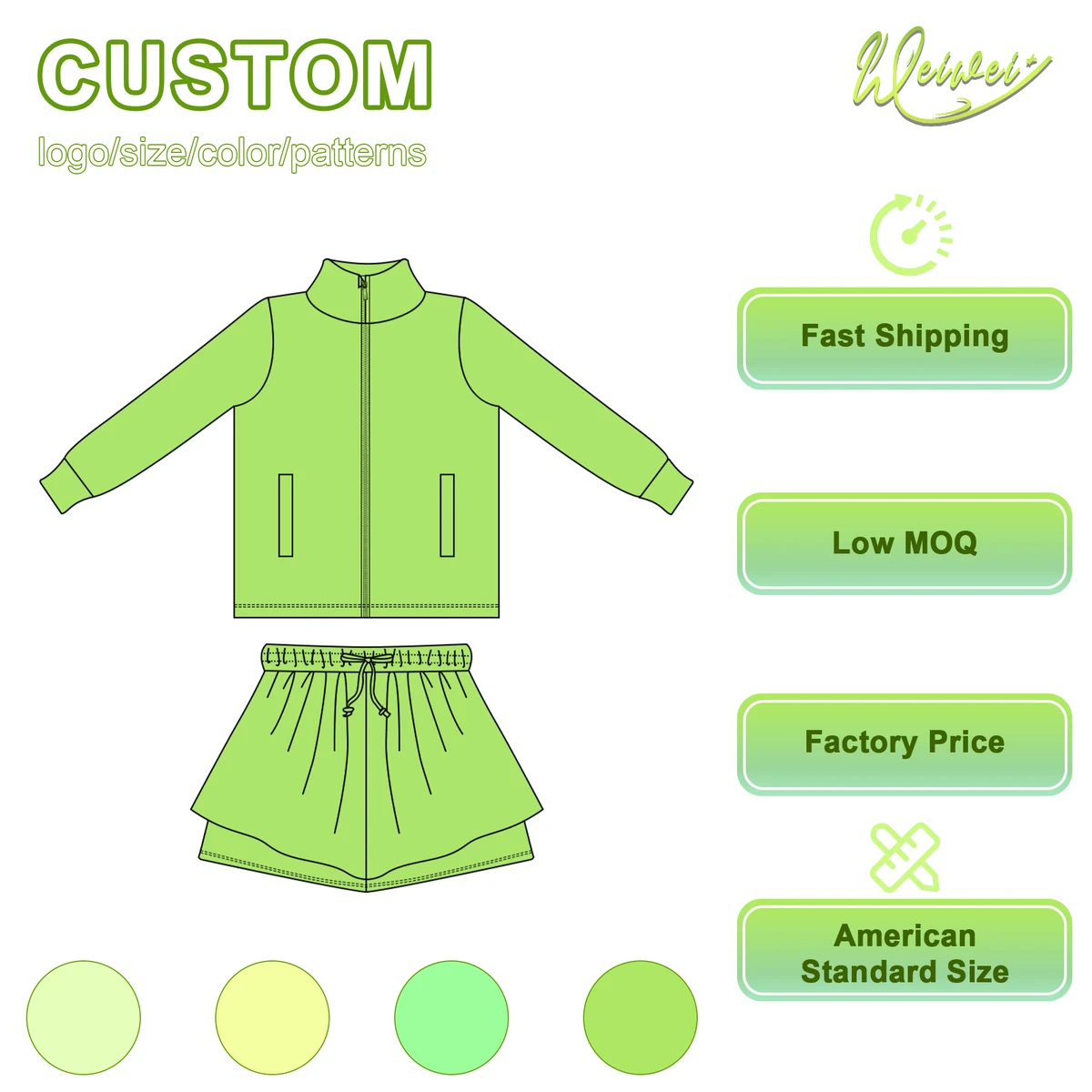 WEIWEI Girls Yoga Outfit Long Sleeve Zip up Jacket & Workout Shorts Set | Breathable Sportswear for Kids Fitness
