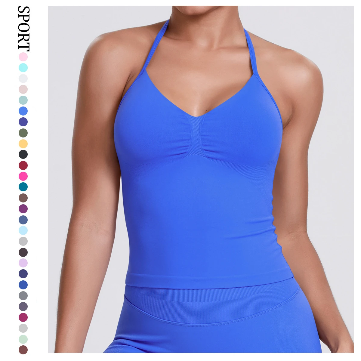 Seamless Halter High Support Open Back Yoga Sports Workout Breathable Running Fitness Top for Women